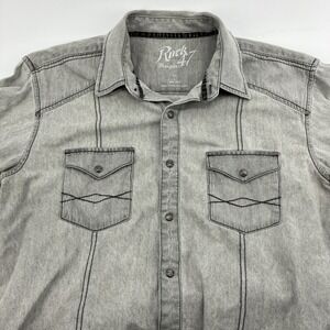 Rock 47 By Wrangler Pearl Snap Western Shirt Men's Large Gray W/Embroidery